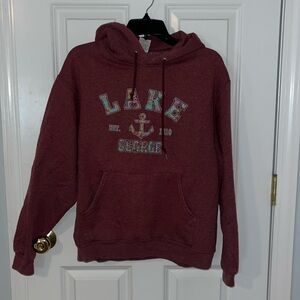 Lake George Maroon Hoodie with Floral Lettering